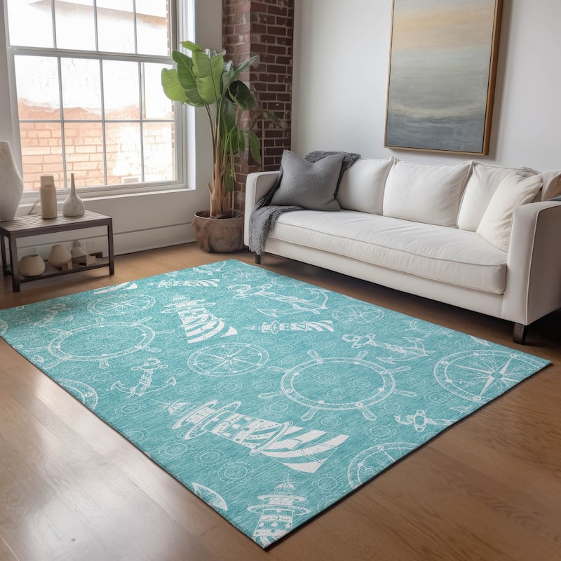 Premium Washable Super Soft Coastal Lighthouse Mayfield Rug - Ocean - 5' x 7' 6" - Rectangle