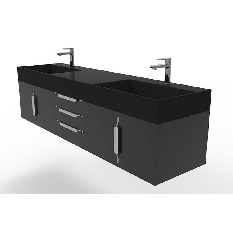 Amazon 72" Wall Mounted Bathroom Vanity Set w/ Black Top