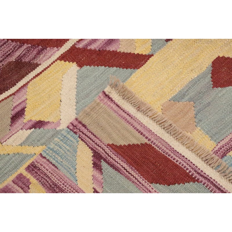 Hand Woven Oriental 100% Wool Carpet Southwestern Tribal Multi-Colored Kilim Area Rug - 9' 1'' X 5' 11''