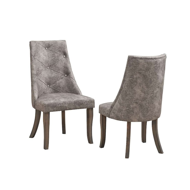 Crystal-Tufted Upholstered Fabric Dining Room Chairs, Set of 2, Gray