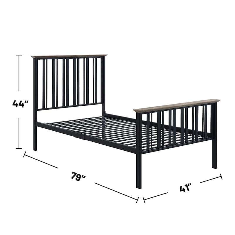 Metal Size Bed in Antique Oak and Black Finish