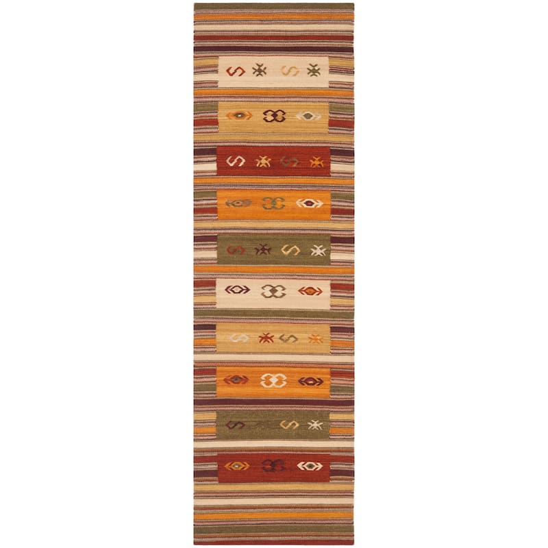 SAFAVIEH Handmade Kilim Flatweave Mechteld Casual Tribal Wool Rug with Fringe