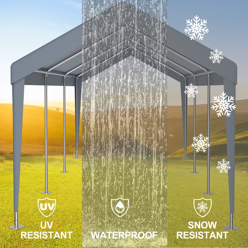 12 x 20ft Carport Replacement Canopy Cover, Waterproof & UV Protected Tarp with 76 Elastic Buckles Suit for Garage Shelter