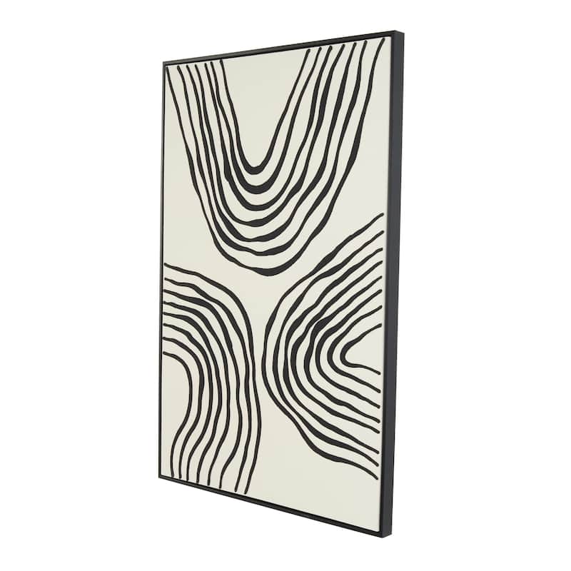 Wooden Abstract Wavy Line Living Room Framed Wall Art with Black Wooden Frame - Black - Roche River Decor