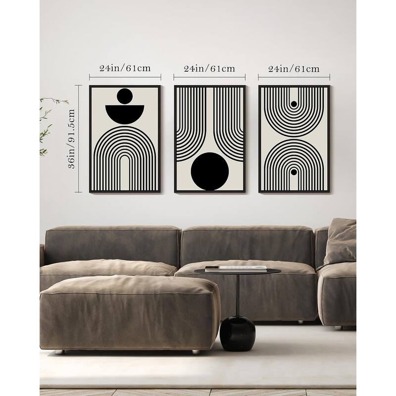 Minimalist Sun Lines Framed Canvas Painting Artwork