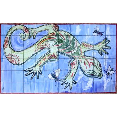 60x36 Gecko Backsplash Design 60pc Ceramic Tile Wall Mural