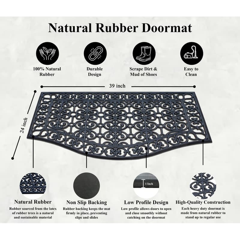 A1HC Large Outdoor Floor Door Mat, Natural Rubber Grill Drainable Design & Anti Fatigue 24"x39" for Indoor Outdoor Use