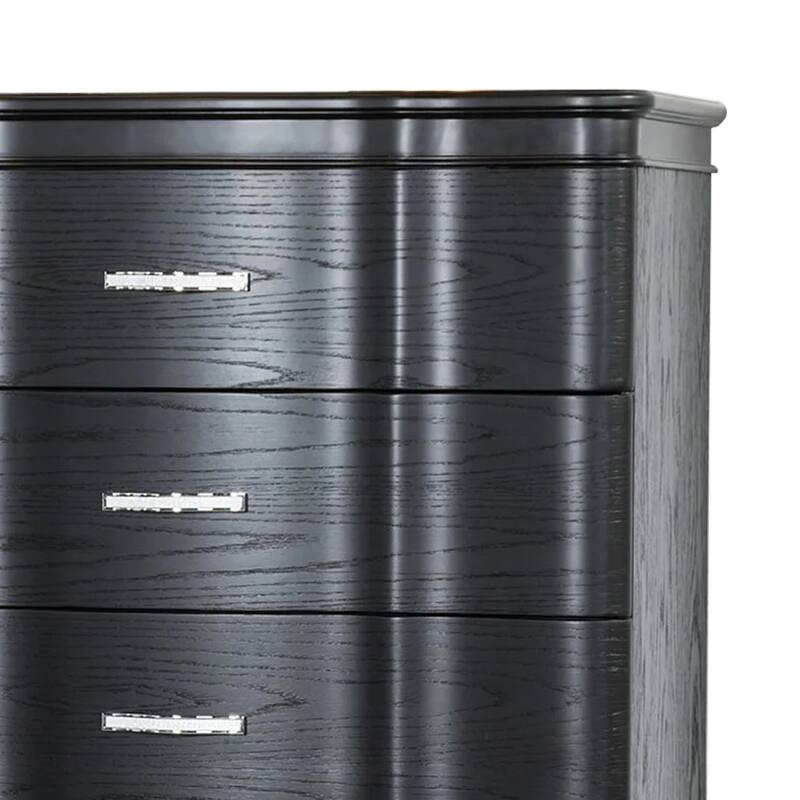 Eleena Tall Dresser Chest, 5 Drawers, Black Solid Wood, Crystal Accents