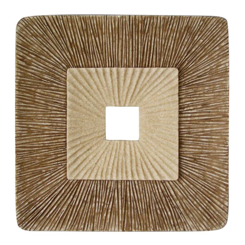 Square Sandstone Wall Decor with Ribbed Details, Set of 2, Large, Brown and Beige