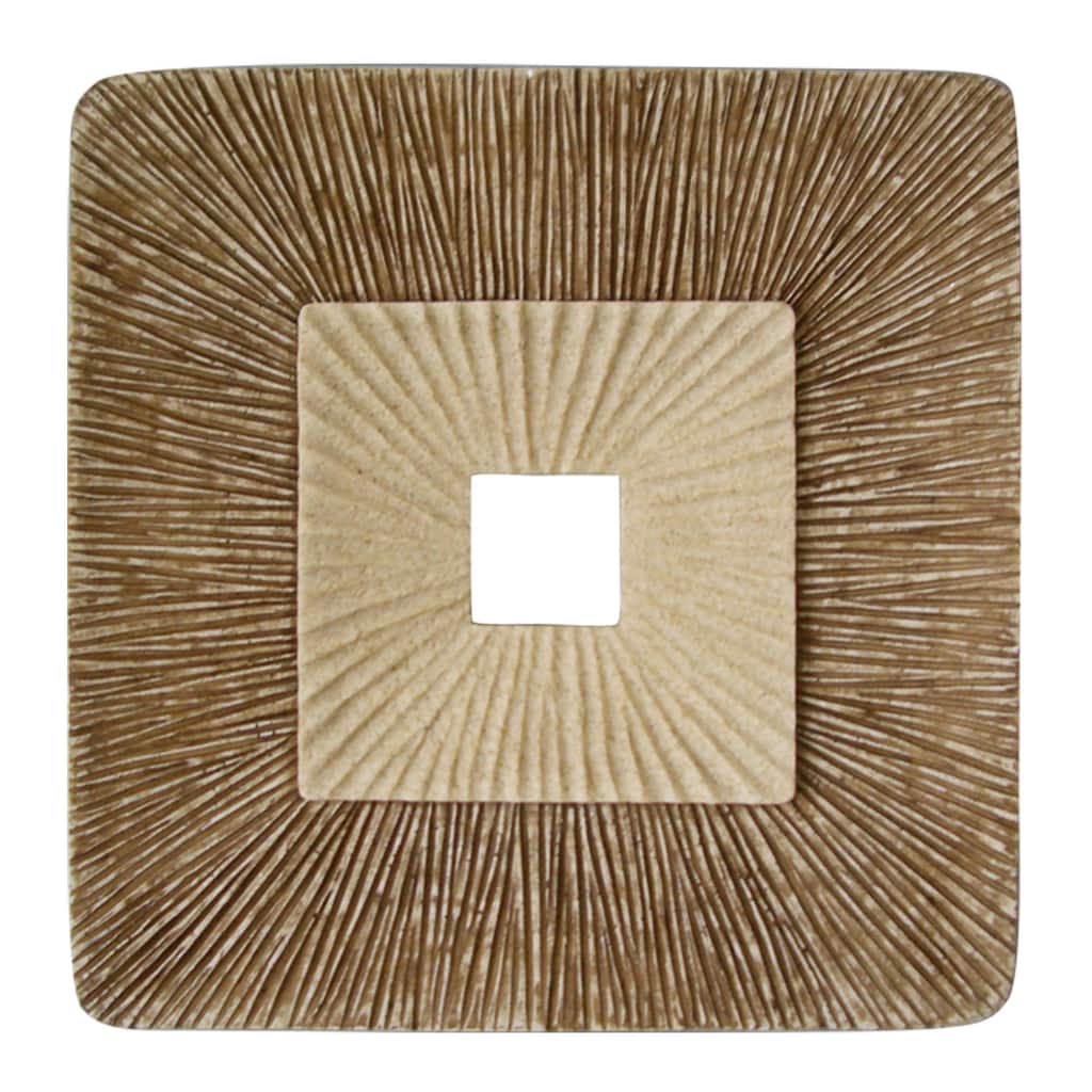 Square Sandstone Wall Decor with Ribbed Details, Set of 2, Medium, Brown and Beige