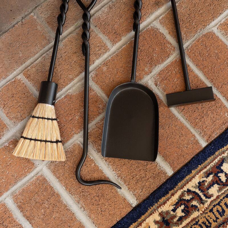 Achla Designs Mini Rope Design Fireplace Hoe Tool, 18 Inch Tall, Black