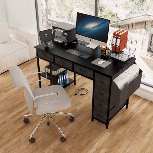 slide 2 of 8, Computer Desk With Power Outlet Office desk
