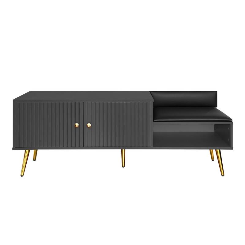 Modern Shoe Storage Bench with Storage Cabinet and Upholstered Cushions, Entryway Bench with Open Compartment for Living Room