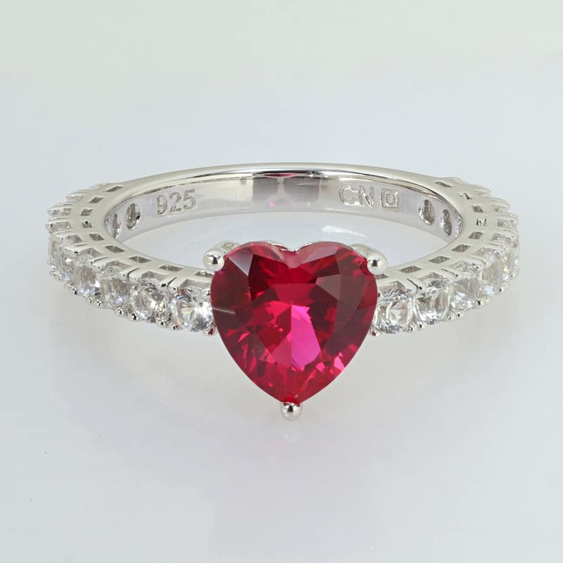 Miadora 3 7/8ct TGW Created Ruby and Created White Sapphire Heart Ring Sterling Silver