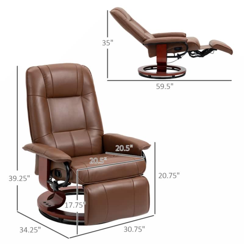 Faux Leather Manual Recliner, Adjustable Swivel Lounge Chair with Footrest, Armrest and Wrapped Wood Base for Living Room,Brown