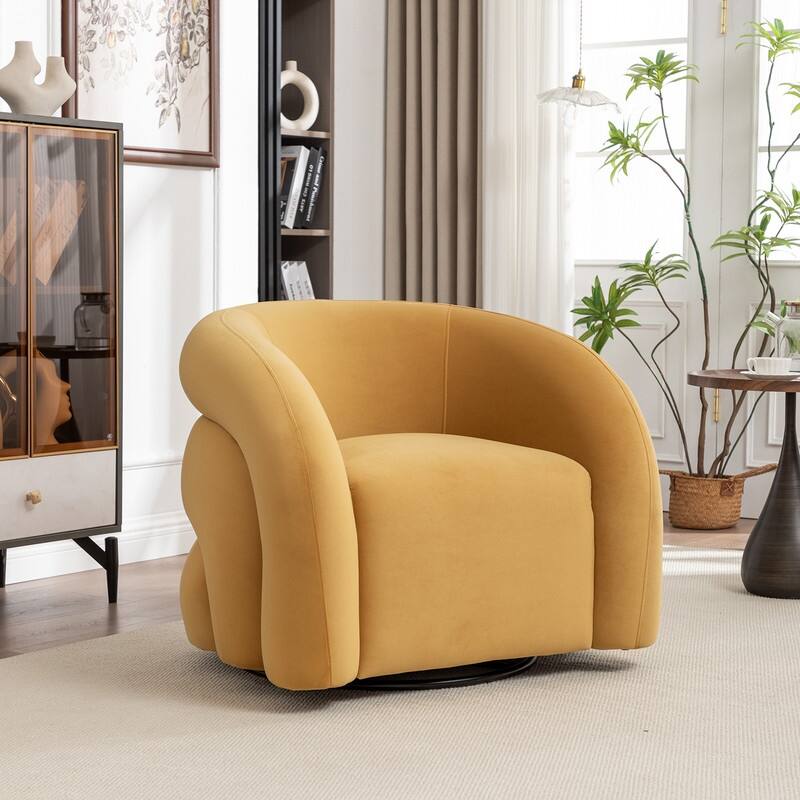 SEYNAR Modern Glam Velvet 360 Degree Swivel Accent Armchair with Tufted Back - Mustard