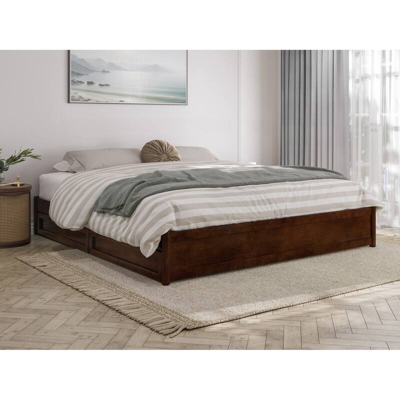 Barcelona Panel Platform Bed with Storage Drawers - Walnut - King