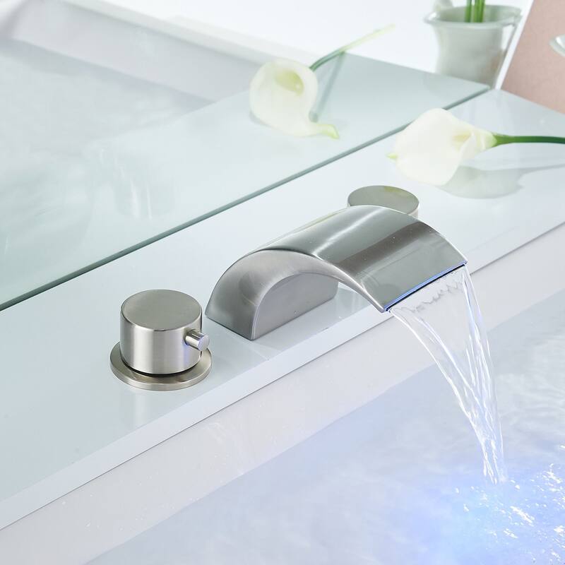 LED Waterfall Widespread Polished Nickel Bathroom Faucet
