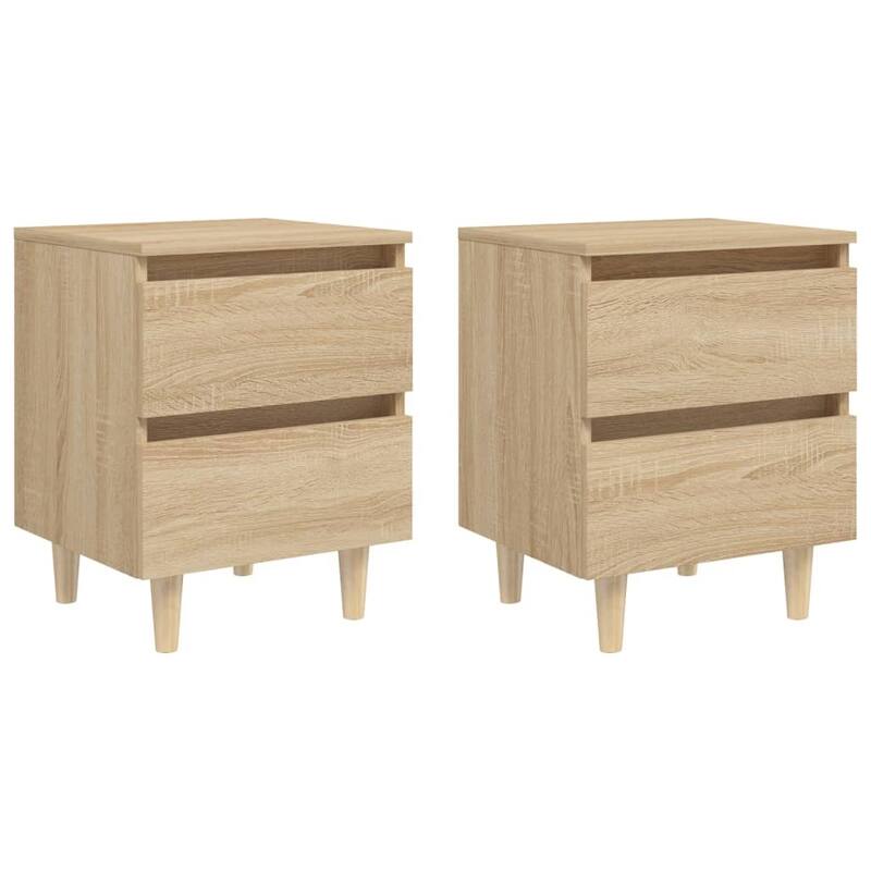 vidaXL Bed Cabinet Set of 2 Engineered wood, solid pinewood Small - Brown-2/ Sonoma oak - 2-drawer