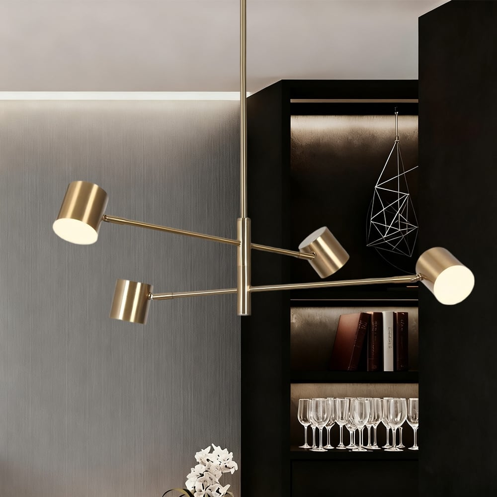 Modern Gold Brass 4/5-Light Integrated LED Chandelier Metal Linear Island Light for Kitchen