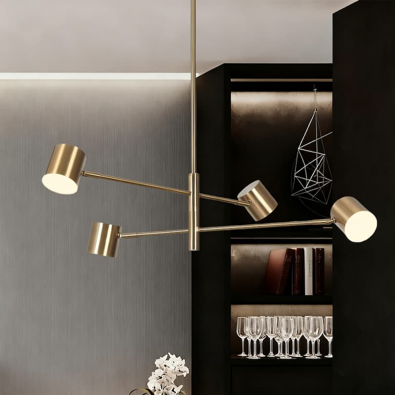 Modern Gold Brass 4/5-Light Integrated LED Chandelier Metal Linear Island Light for Kitchen