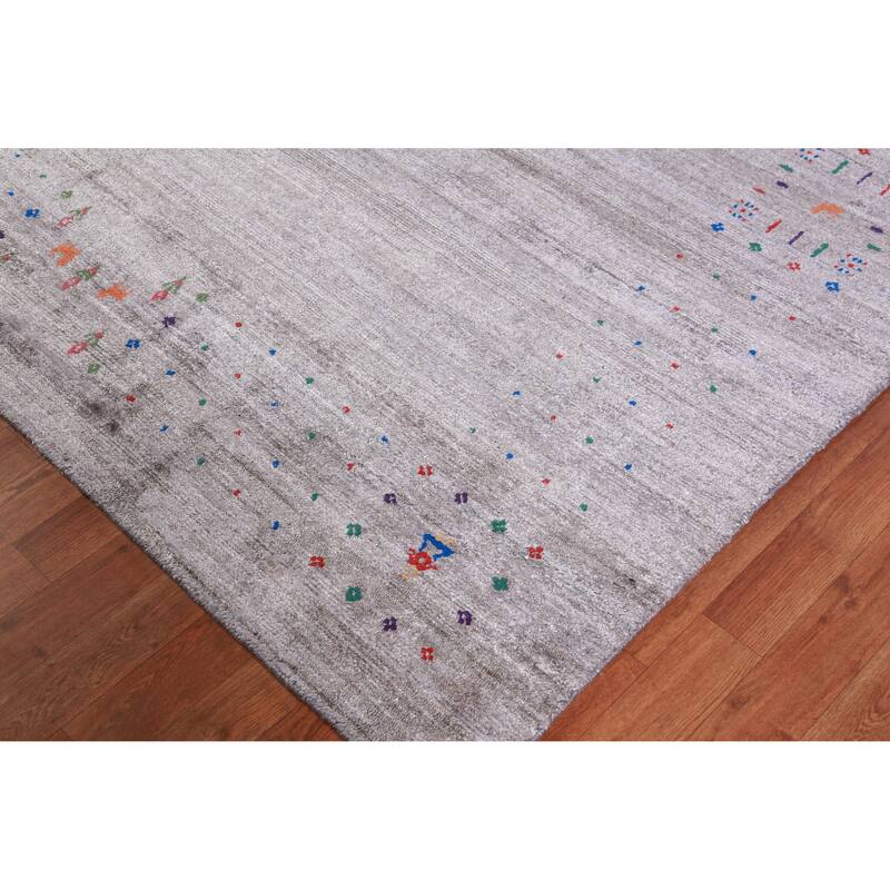 Gray Gabbeh Indian Area Rug Handmade Bedroom Wool Carpet - 9'0" x 12'0"
