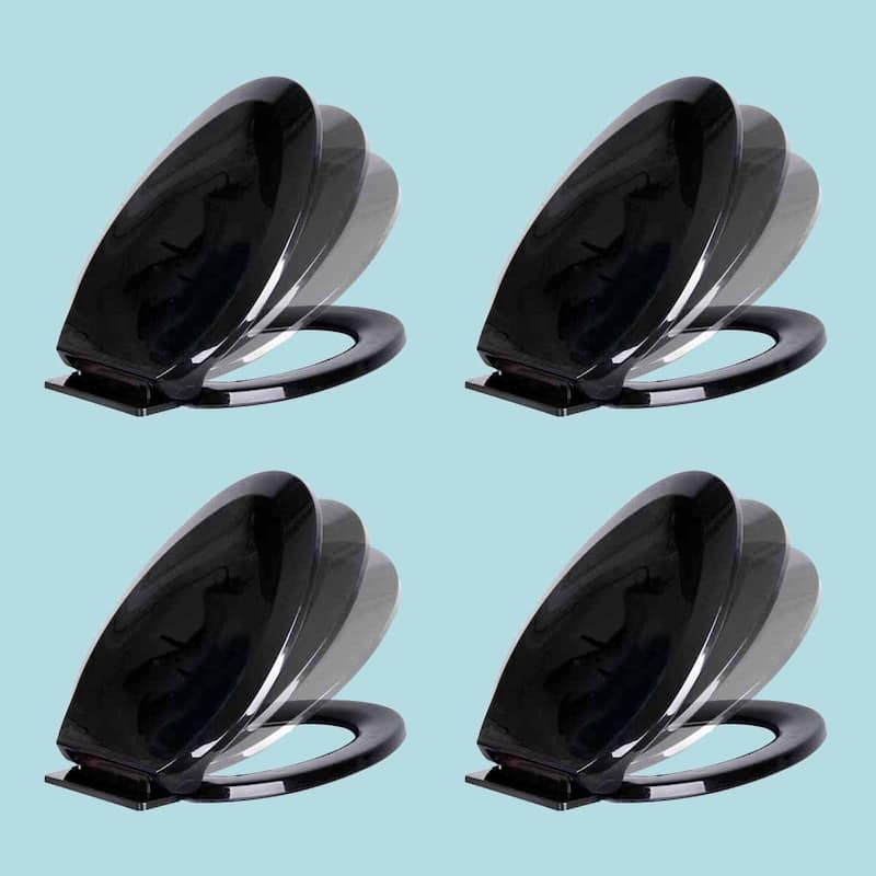 Black Plastic Slow Close Elongated Toilet Seat Ergonomic Oval Seat Lid with Non Slip Seat Bumpers Pack of 4 Renovators Supply