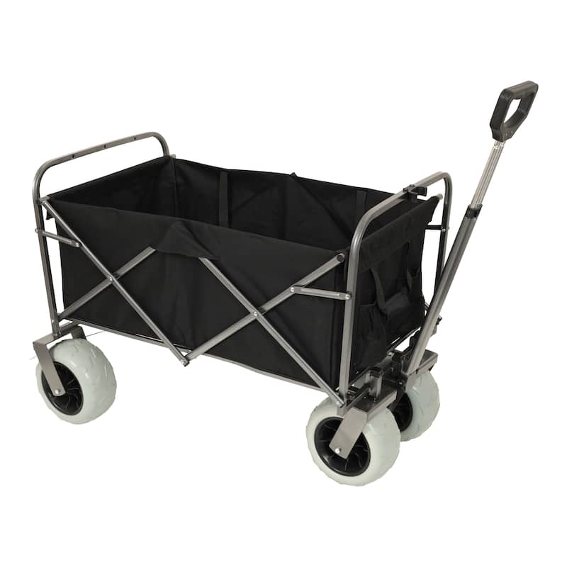 Two Pieces: Heavy-Duty 500lb Capacity Beach Wagon w/9" Pneumatic Tires & Steel Frame; Compact 225lb Foldable Utility Cart