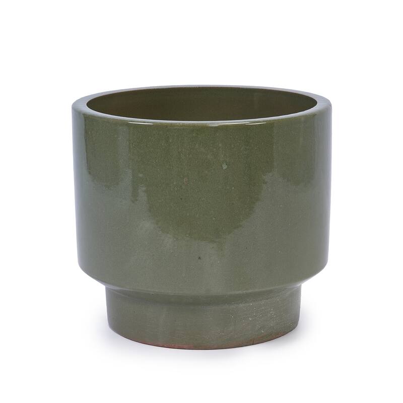 Anmytek 3 Piece Ceramic Planter Set with Glossy Olive Green Finish, Porous Micro Hole Texture for Air Circulation
