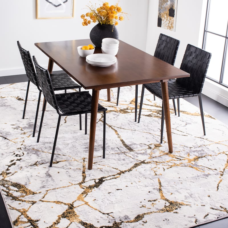 SAFAVIEH Amelia Fietje Modern Abstract Distressed Rug - 10' Square - Grey/Gold - Square