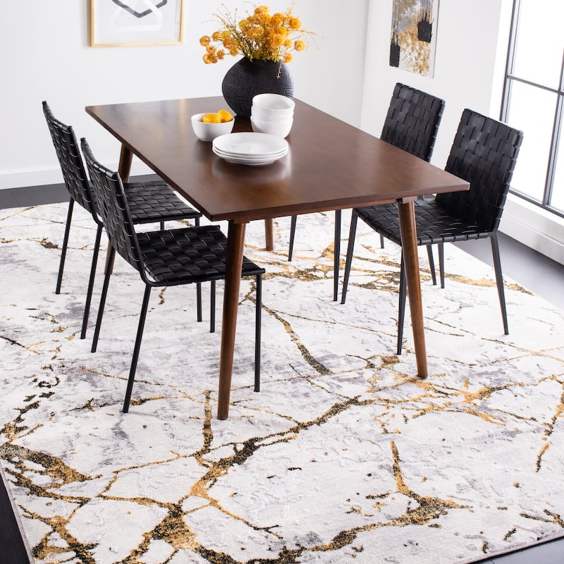 SAFAVIEH Amelia Fietje Modern Abstract Distressed Rug - 10' Square - Grey/Gold
