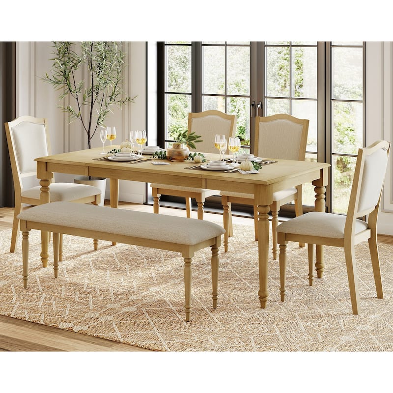 Farmhouse Dining Table for 6-8, Rubber Wood Dinner Tables for Kitchen - 70 Inch