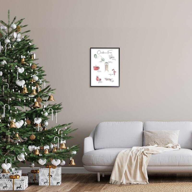 Stupell Christmas Fun Illustrated Item List Festive Holiday Traditions Framed Wall Art