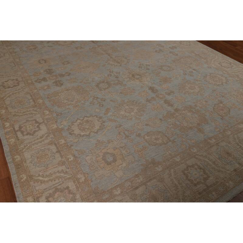 Vegetable Dye Oushak Turkish Rug Hand-Knotted Blue Wool Carpet - 8'11"x 11'8"