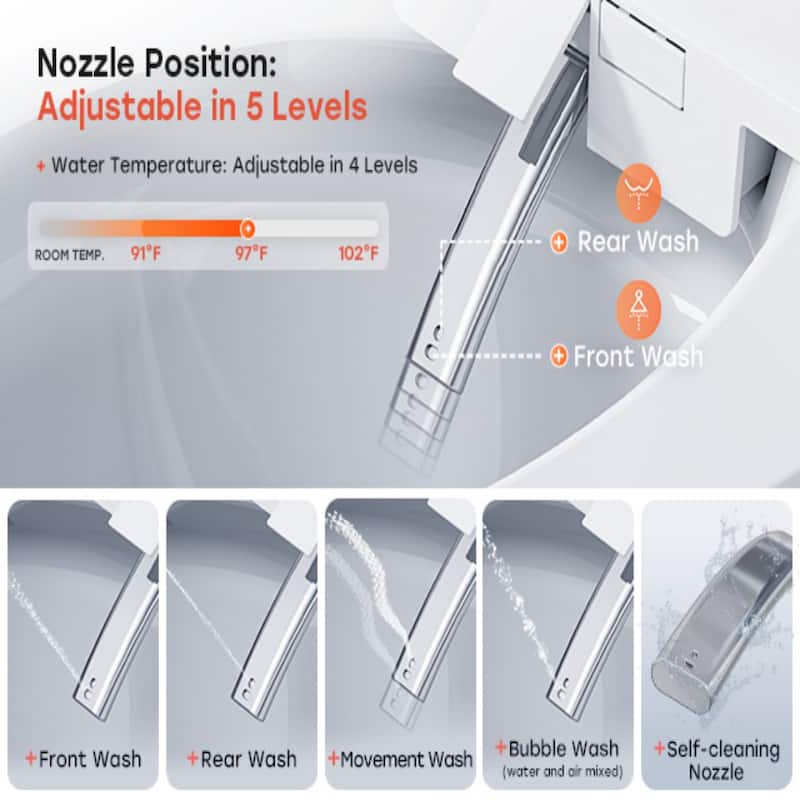 HOROW 10 in Rough-In Elongated Smart Bidet Toilet in White 1.0/1.27 GPF with Auto Flush Heated Seat Child Wash and Deodorizer