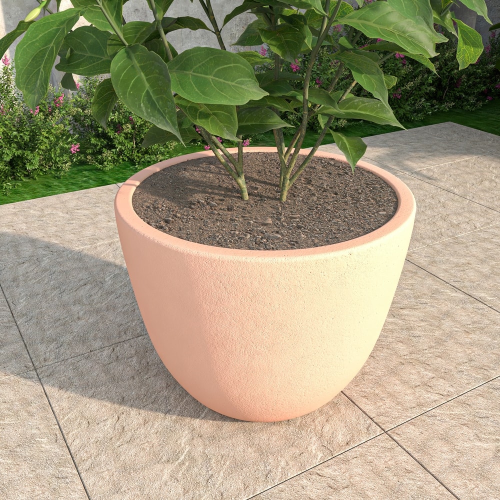 Dahlia Tapered Round Fiberstone MGO Clay Planter Pot in with Drainage for Indoor Outdoor Patio Balcony, Garden, or Living Room