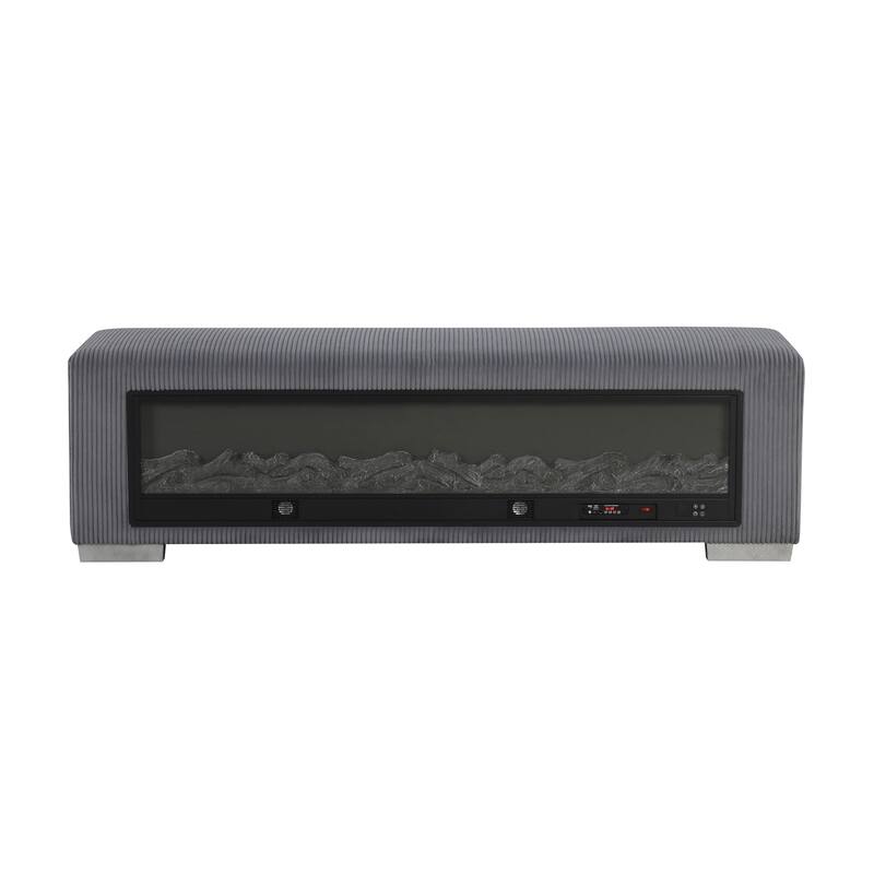 Furniture of America Goffney Chenille Bench with Fireplace Simulator and Bluetooth Audio