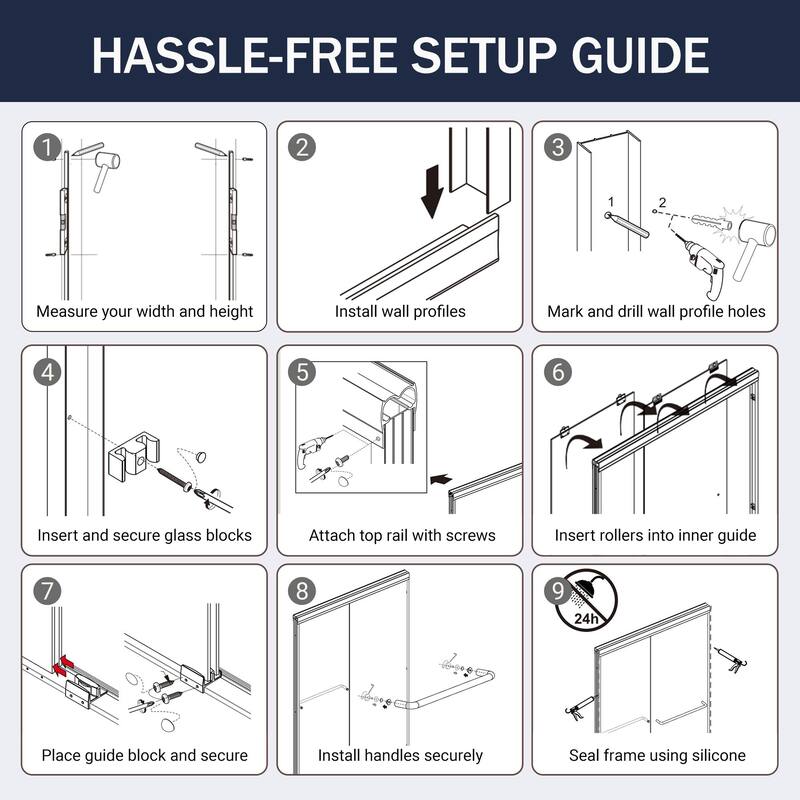 ABRUZZO 56-60" W x 72" H Semi-Frameless Double Sliding Tempered Glass Shower Door with Dual Towel Bars