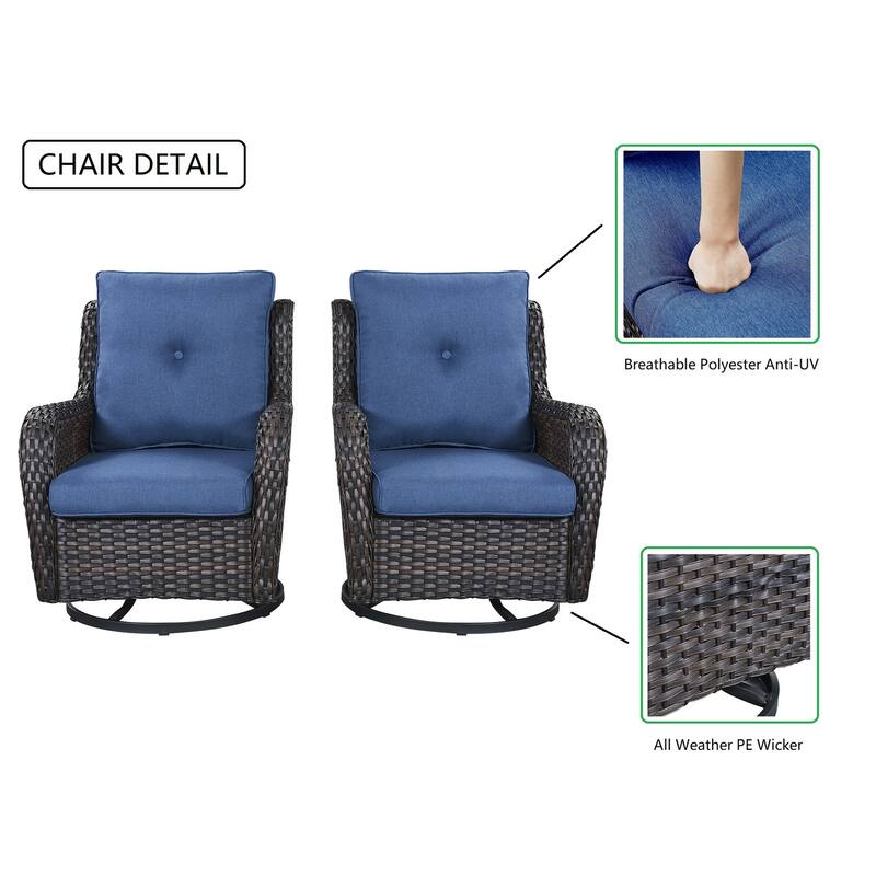 Gymojoy Outdoor Rattan Wicker Swivel Chair with Cushion (Set of 2)