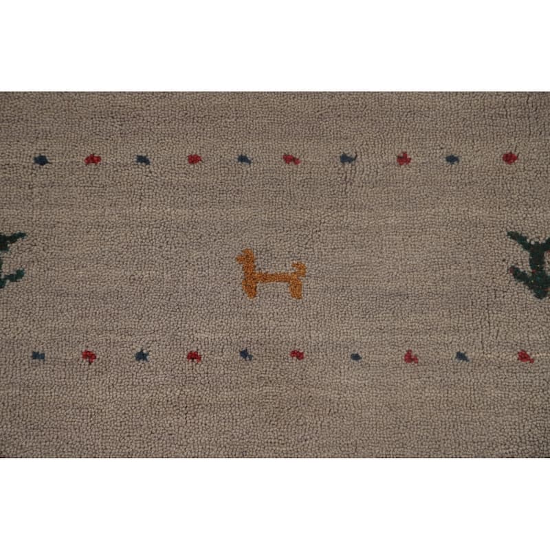 Oriental Gabbeh Area Rug Hand-Knotted Tribal Beige Wool Carpet - 5'3"x 7'6"