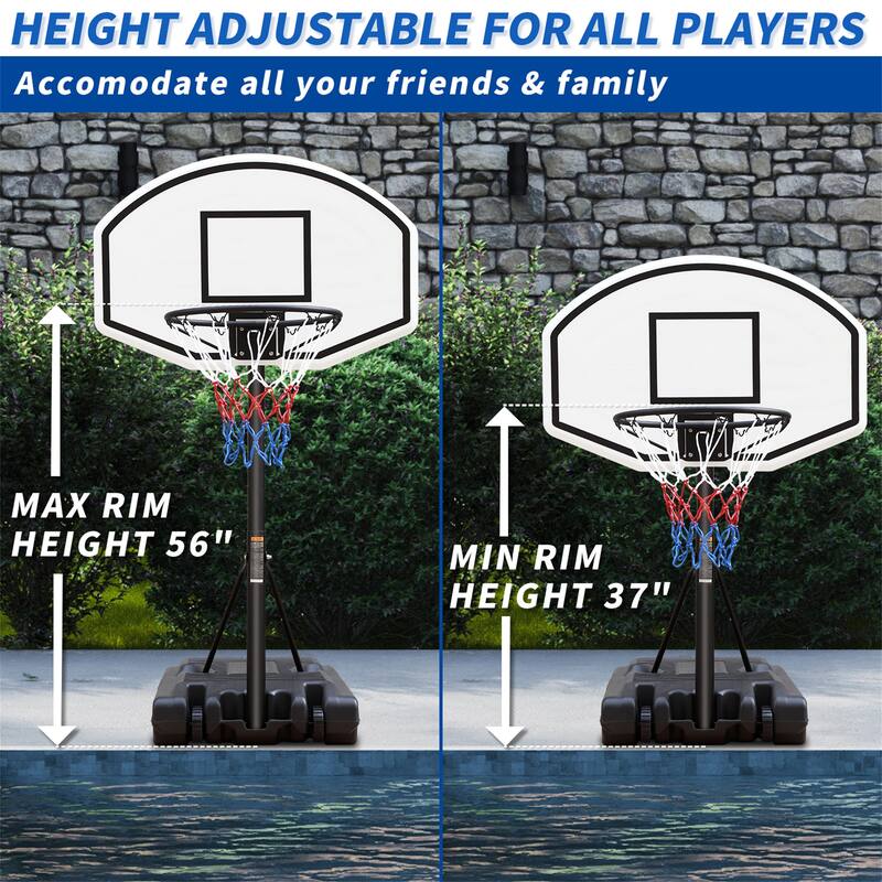 Portable Poolside Basketball Hoop 3.1ft to 4.7ft Height-Adjustable