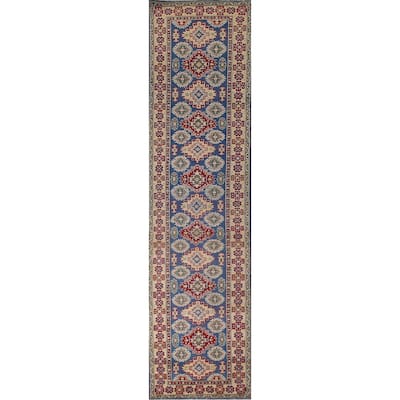 Blue Kazak Runner Rug Hand-Knotted Wool Carpet - 2'7" x 13'2"