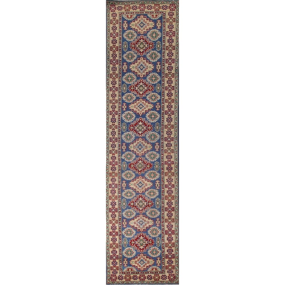 Blue Kazak Runner Rug Hand-Knotted Wool Carpet - 2'7" x 13'2"