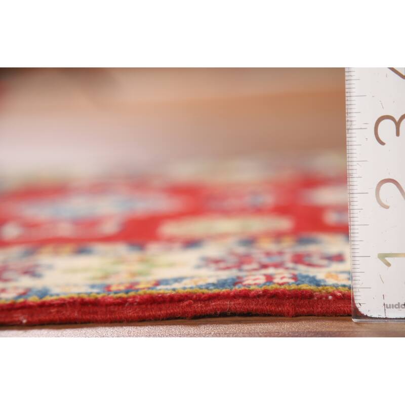 Red Geometric Kazak Foyer Rug Handmade Wool Carpet - 2'0" x 3'0"