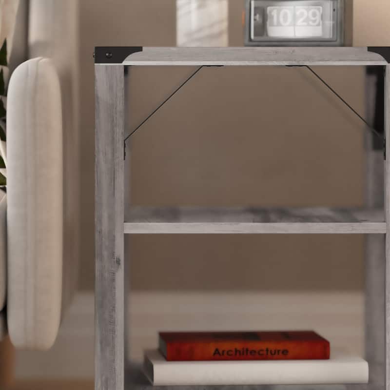 3-Tier Side Table with Metal Side Braces and Corner Caps