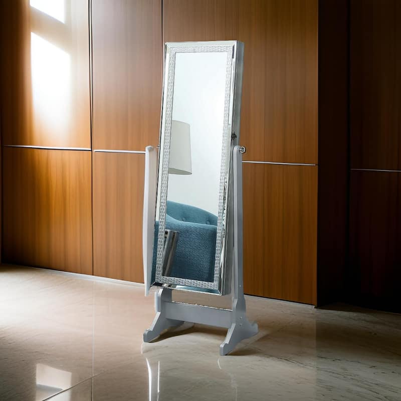 Captivating Jewelry Cheval Mirror With Interior Storage, Silver
