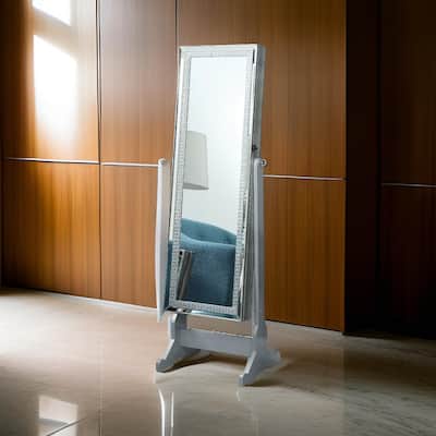 Captivating Jewelry Cheval Mirror With Interior Storage, Silver
