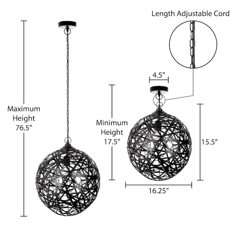 Keanu River of Goods Black Glam Abstract Cutout Metal Pendant Light with Adjustable Hanging Cord - 16.25" x 16.25" x 17.5/76.5"
