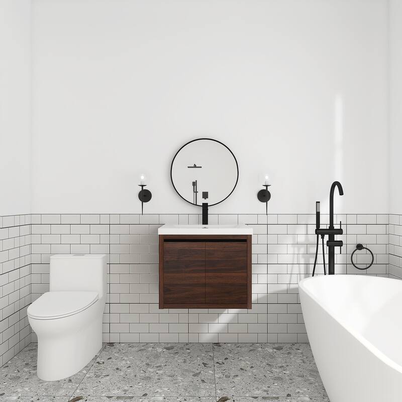24 inch Bathroom Vanity with White Resin Top and Basin - California  Walnut