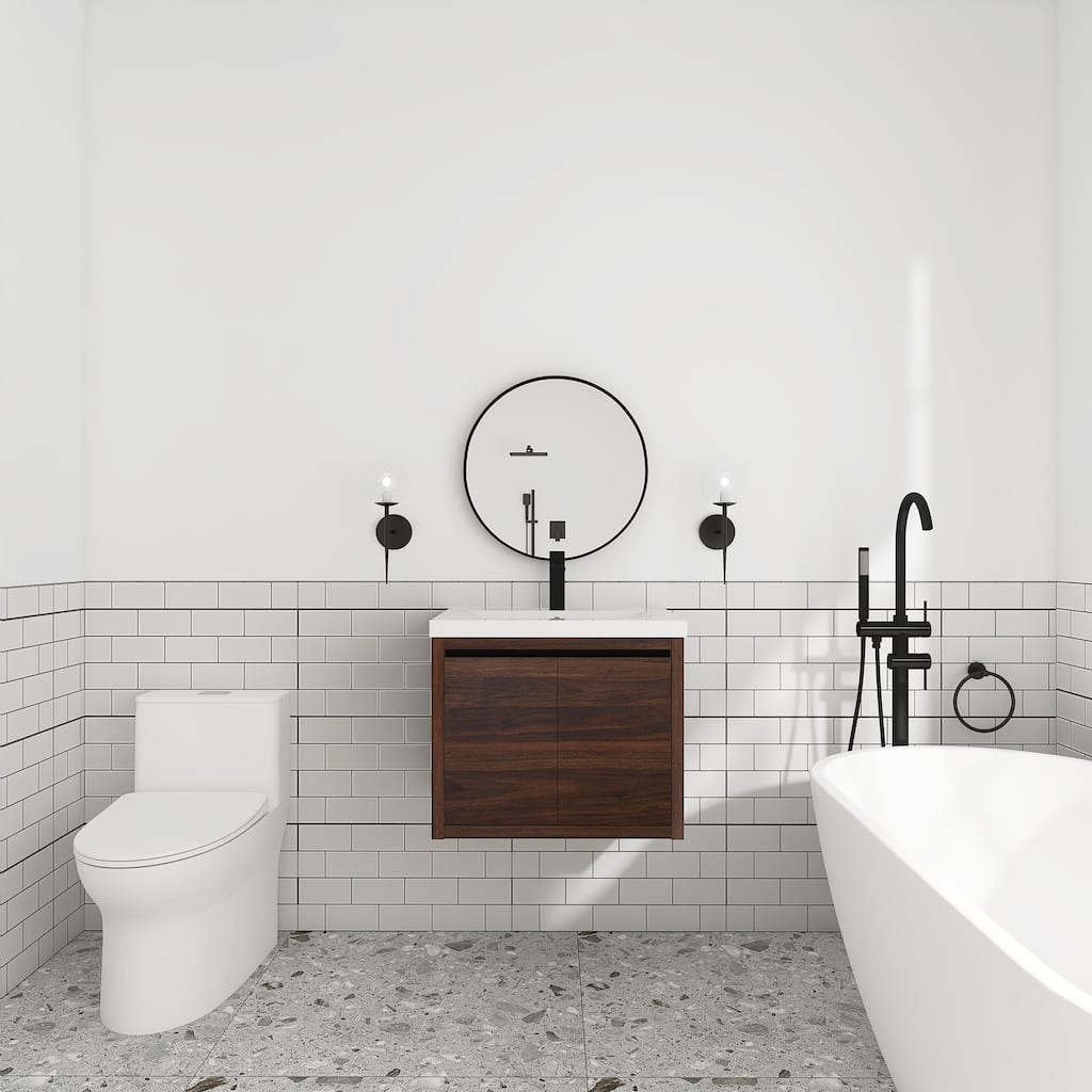 24 inch Bathroom Vanity with White Resin Top and Basin